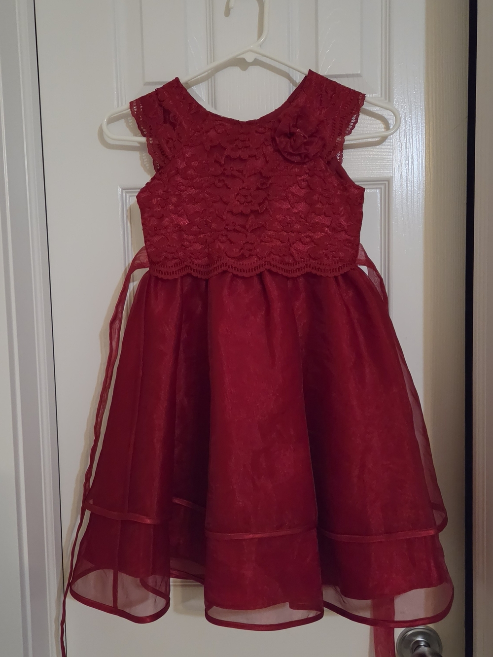 Jona Michelle Girls' Red Lace & Organza Party Dress with Rosette Size 7/8 Years